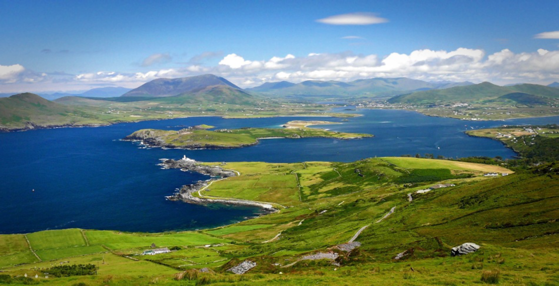Scenic aerial view of the Ring of Kerry coastline in Ireland
